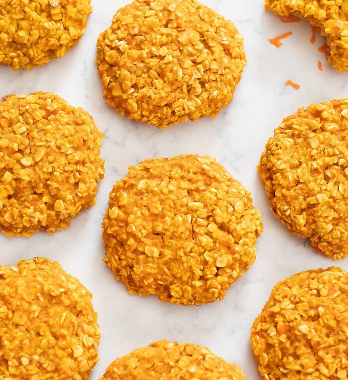 An overhead shot of Carrot Cake Oatmeal Cookies