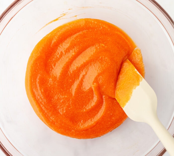 Carrot puree in a glass bowl