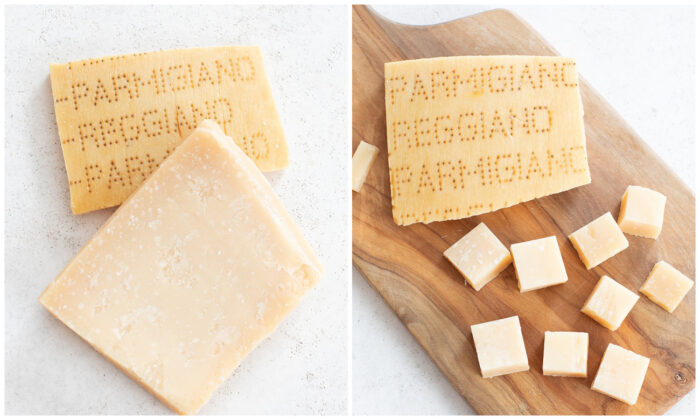 Parmigiano Reggiano rinds and then cut into squares