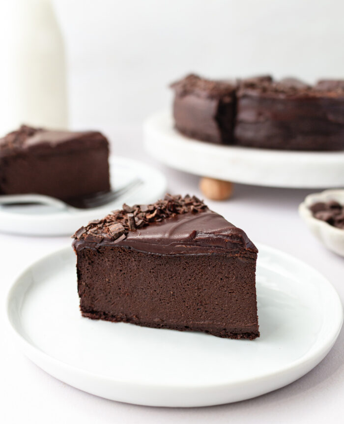 A slice of chocolate cake on a plate