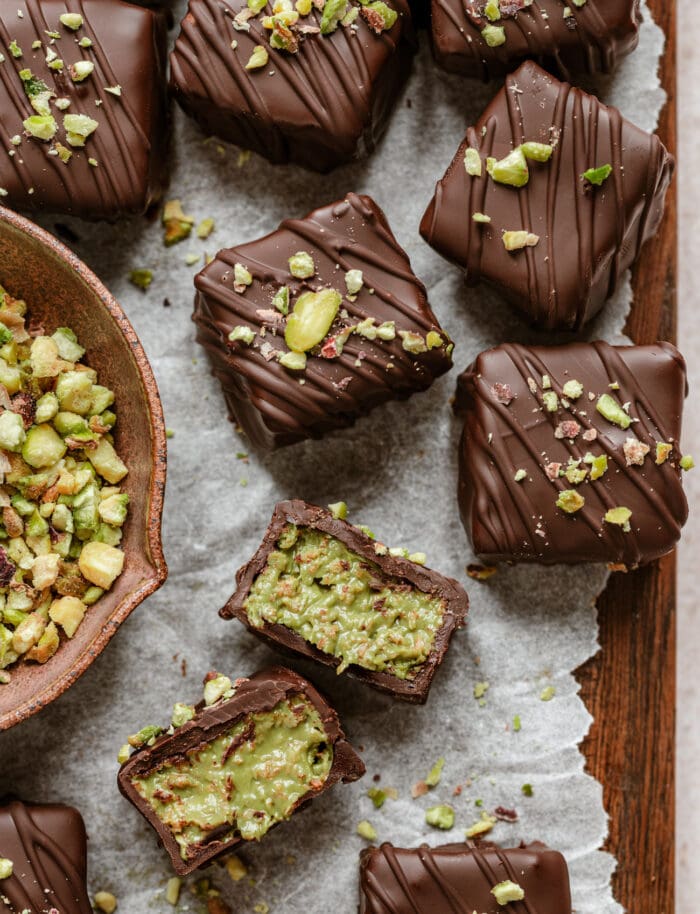Dubai Chocolate Bars drizzled with chocolate and topped with chopped pistachios
