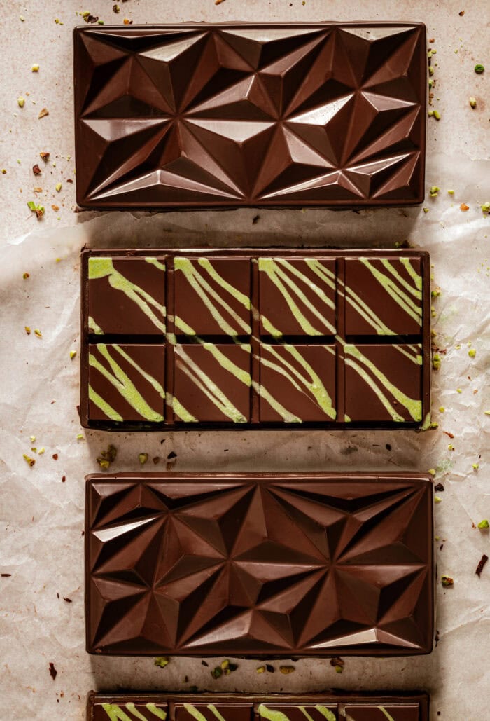 3-ingredient Dubai chocolate bars with a glossy dark chocolate coating