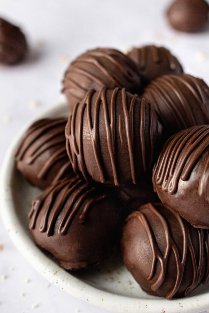 Truffles with a chocolate drizzle on top