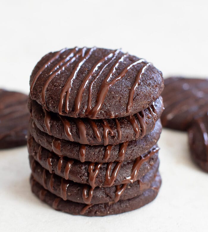 A stack of chocolate cookies
