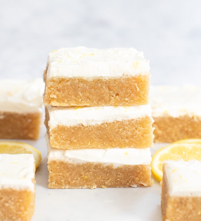 A stack of three lemon brownies