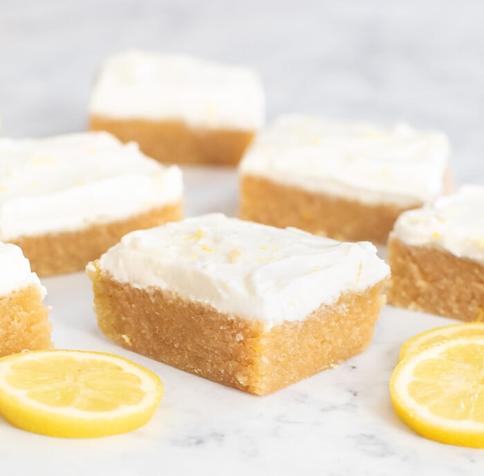Lemon brownies with frosting on top