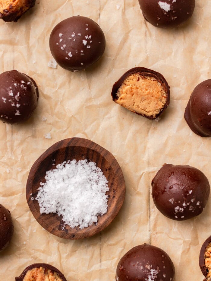 Peanut butter balls dipped in chocolate