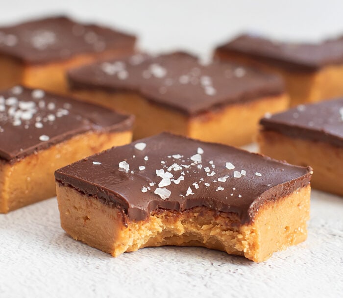 A bite taken from a Peanut Butter Bar