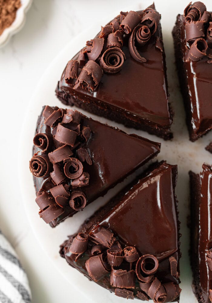 Chocolate cake cut into slices