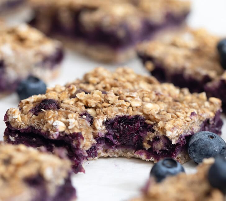 The jammy blueberry puree inside a blueberry oatmeal bar