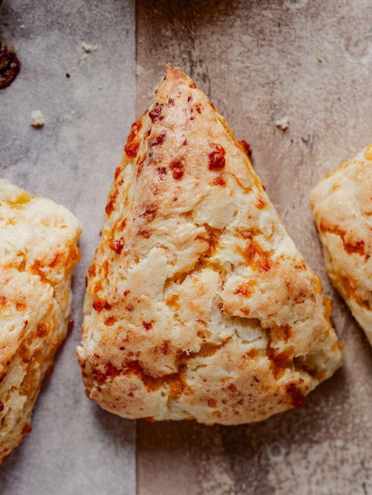 A close up of a cottage cheese scone