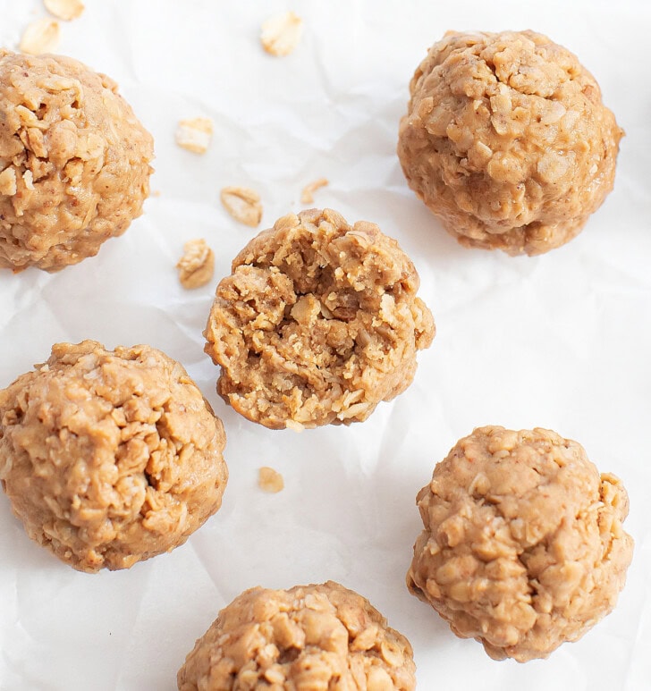 A bite taken from an oatmeal ball