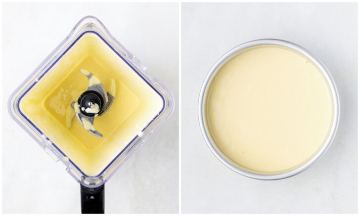 Ingredients blended in a blender and then in a cake pan