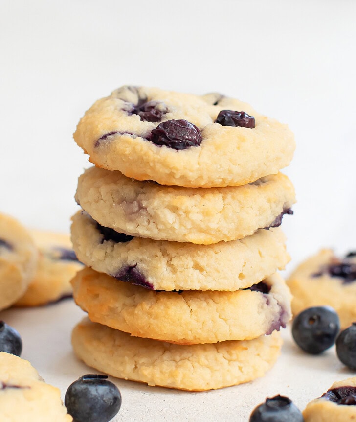 A stack of five blueberry cookies