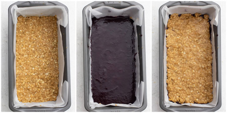 Steps to make Blueberry Oatmeal Bars in a loaf pan