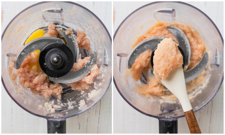 Chicken tenders and eggs blended in a food processor