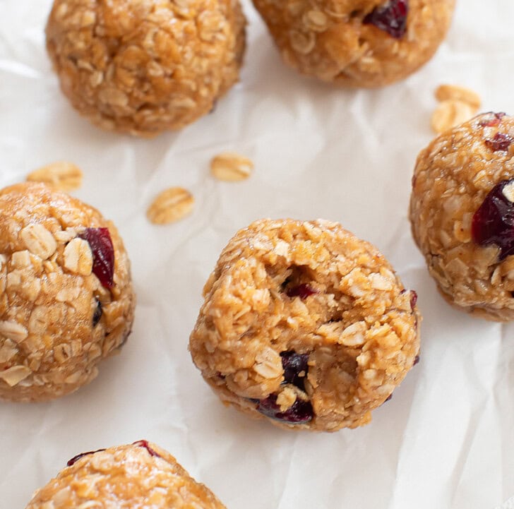 A bite taken from an oatmeal ball