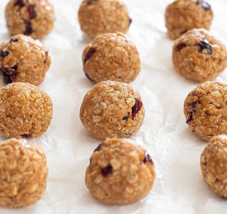 Oatmeal Balls rolled out on parchment paper