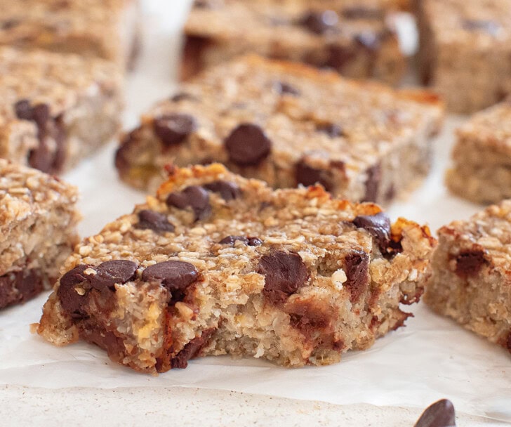 A bite taken from an oatmeal bar