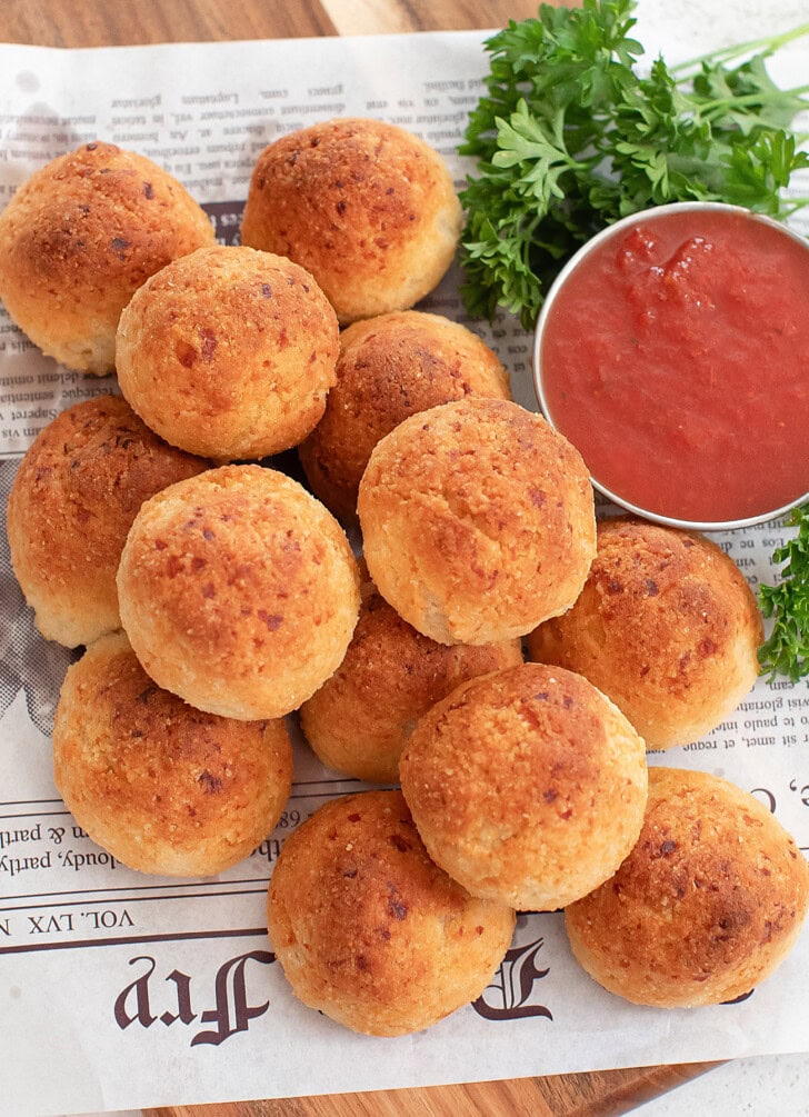 Crispy Cottage Cheese Balls with a side of marinara sauce