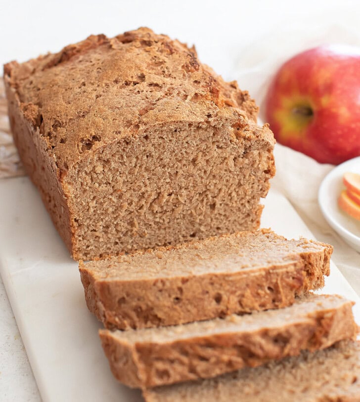 A loaf of apple bread after baking