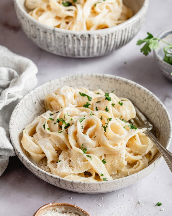 Fettuccine Alfredo in a bowl
