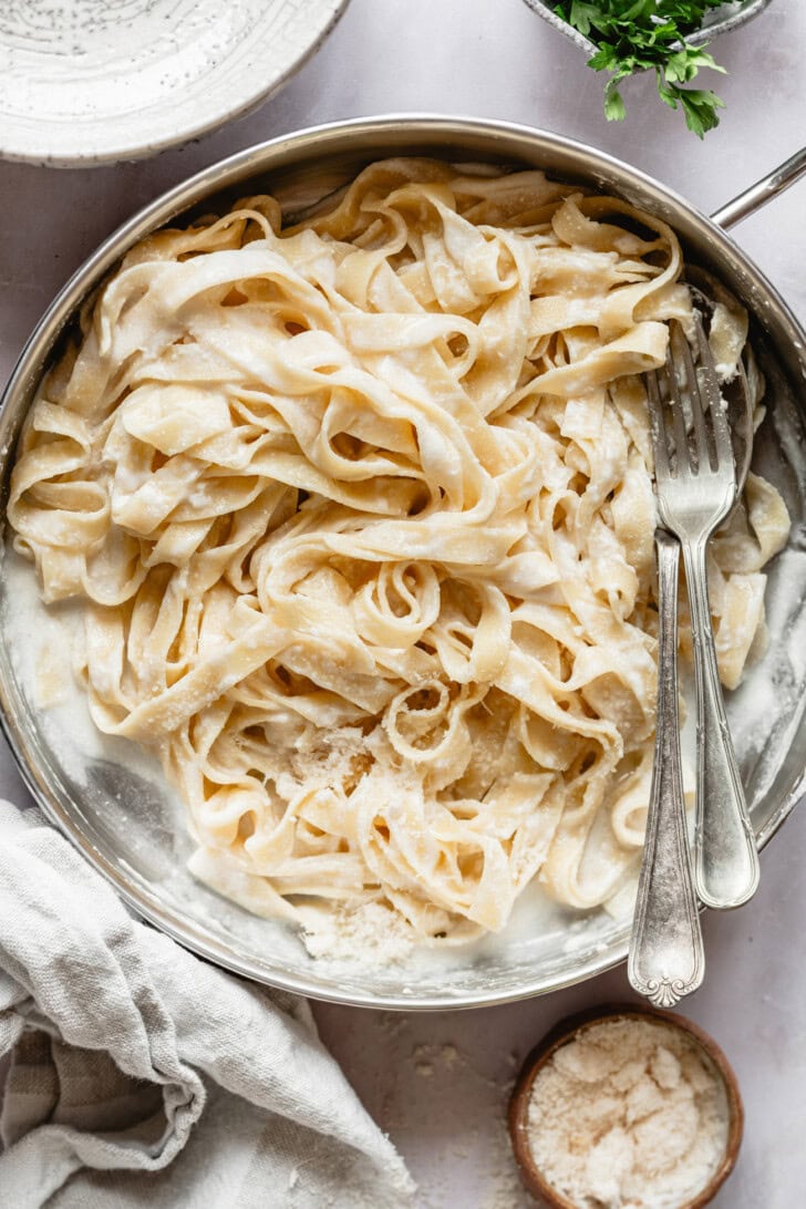 Fettuccine noodles with a cottage cheese pasta sauce