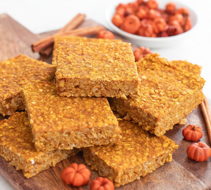 A stack of Pumpkin Pie Oatmeal Bars