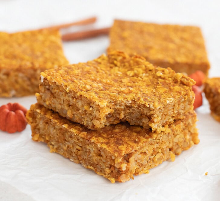 A bite taken from a Pumpkin Pie Oatmeal Bar