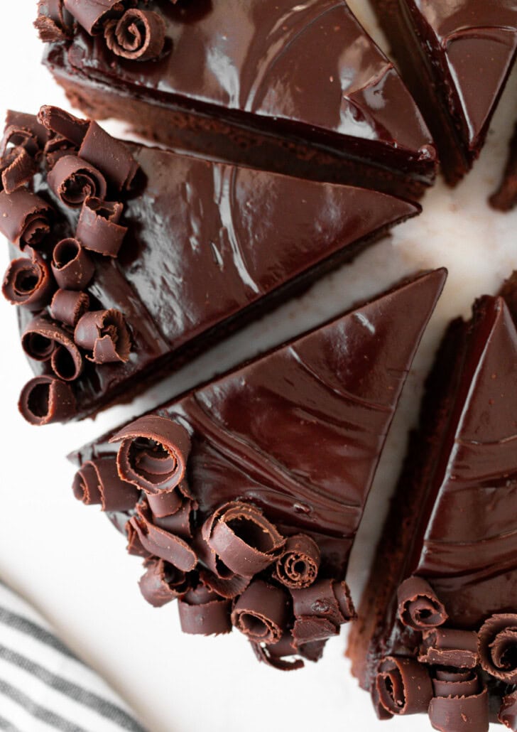 Chocolate cake cut into slices