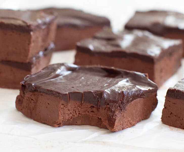 A bite taken from a brownie