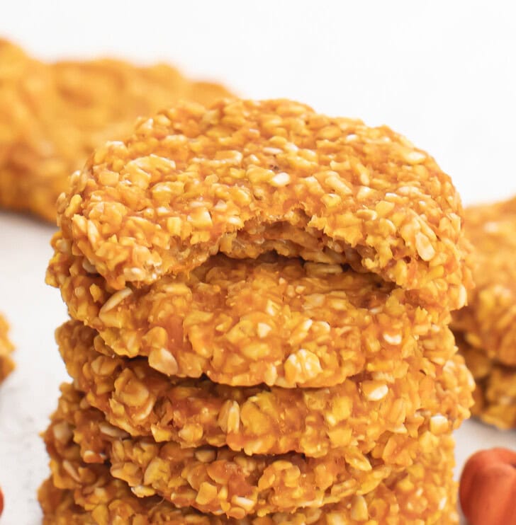 A bite taken from a soft Pumpkin Oatmeal Cookie