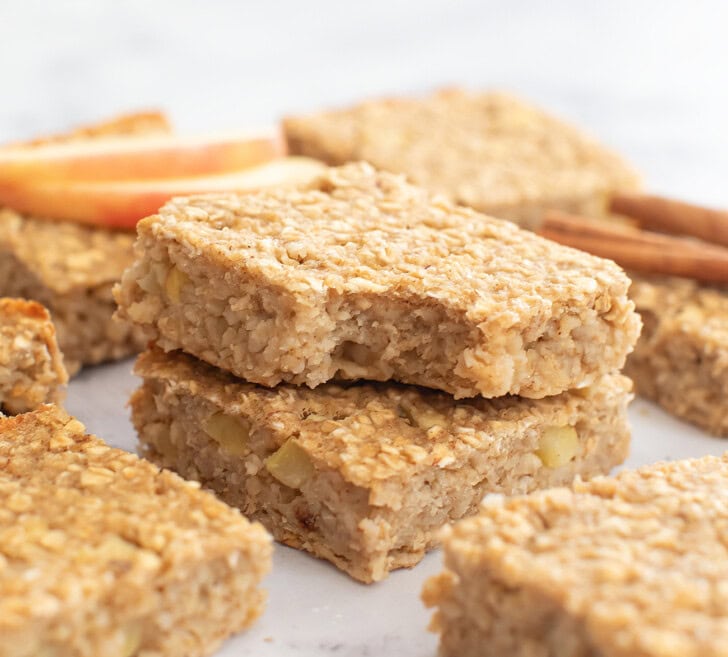 A bite taken from an Apple Pie Oatmeal Bar