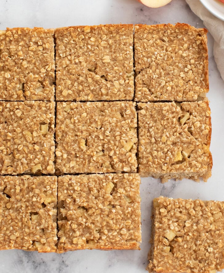 Apple Pie Oatmeal Bars cut into squares