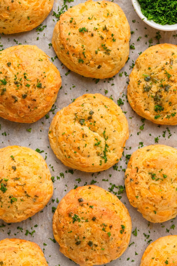 Cottage Cheese Biscuits with finely chopped parsley on top