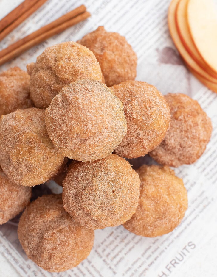 Donut holes coated in cinnamon sugar
