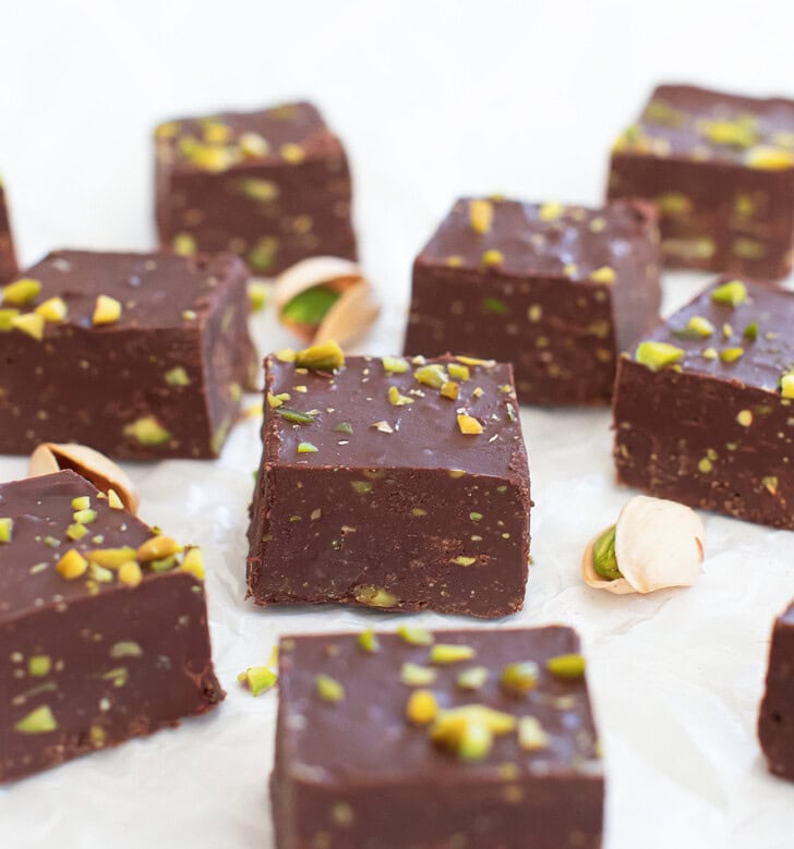 Pistachio Fudge topped with chopped pistachios
