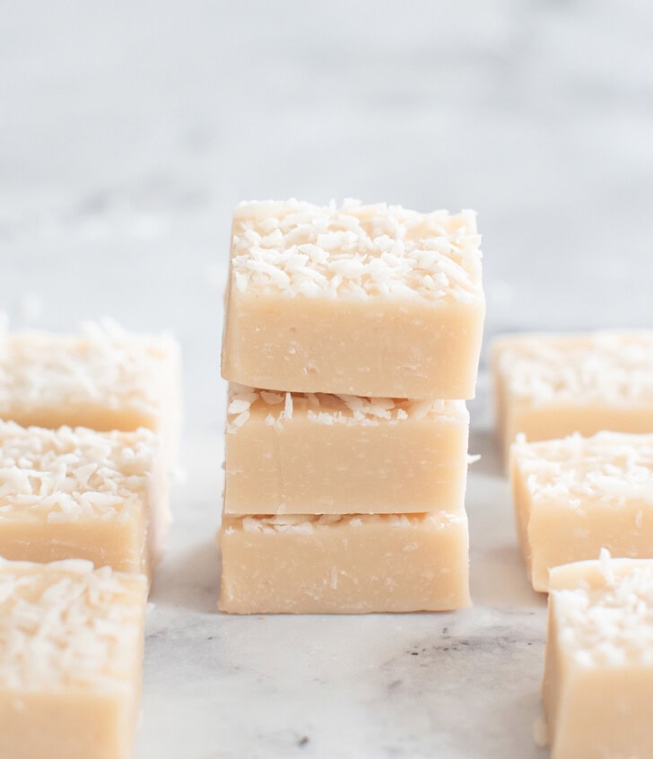 Coconut fudge with shredded coconut on top