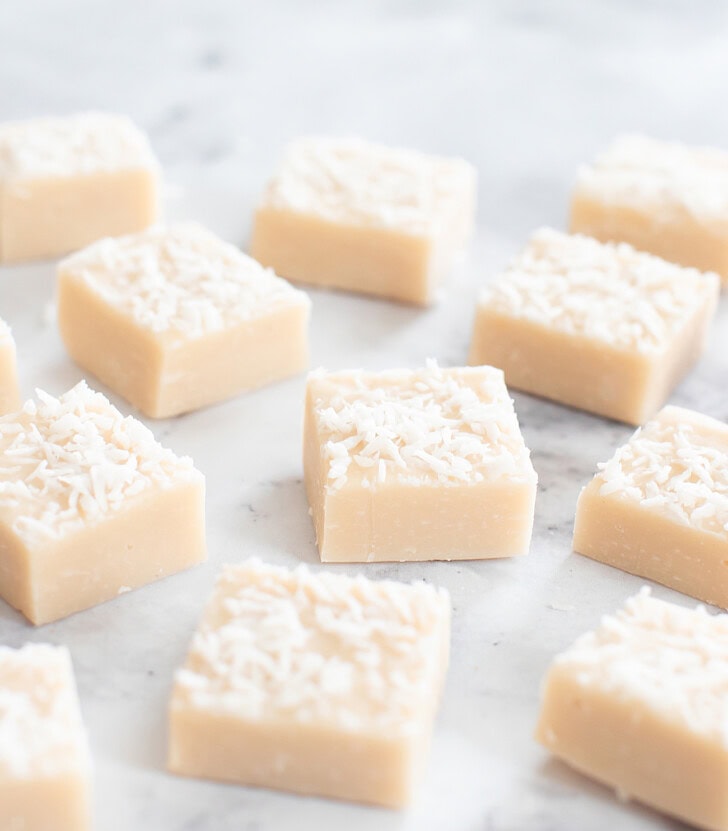 Coconut fudge cut into squares