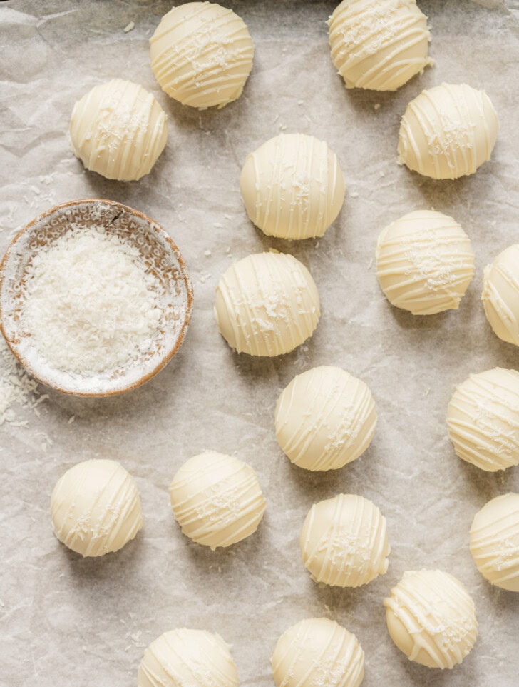 Coconut truffles dipped in white chocolate