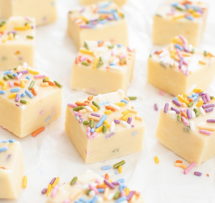 Sugar Cookie Fudge with sprinkles on top