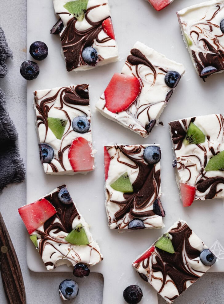 Yogurt bark cut into pieces