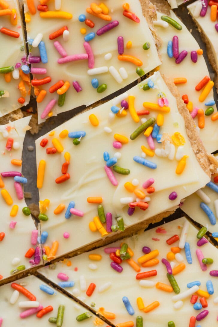 Sugar Cookie Bark broken into pieces