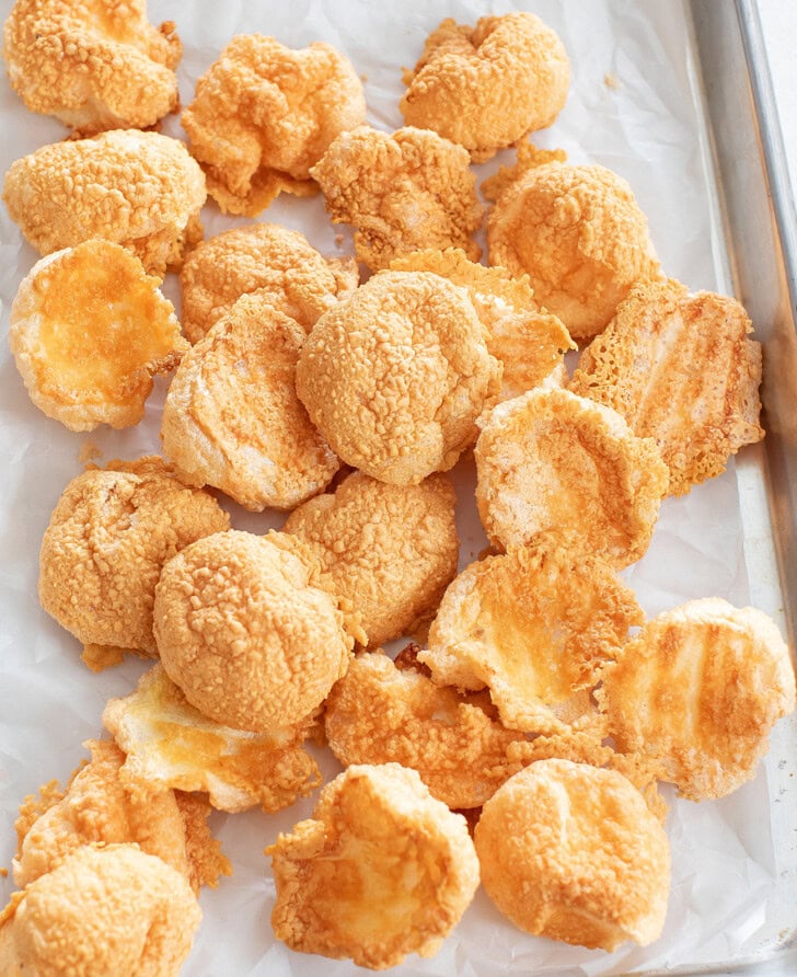 Golden brown chips after baking