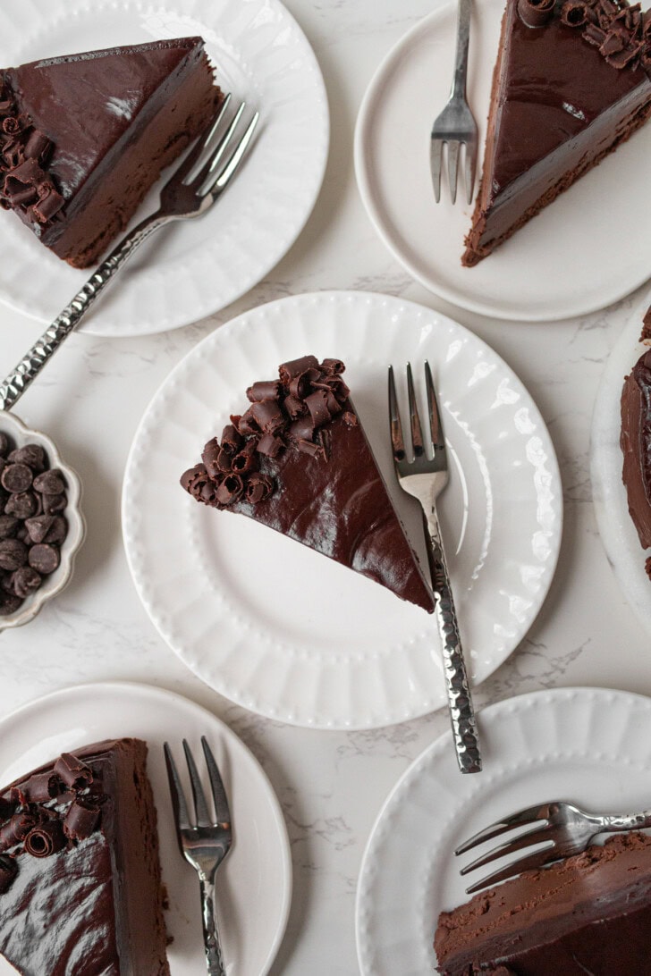 Chocolate cake slices with chocolate frosting