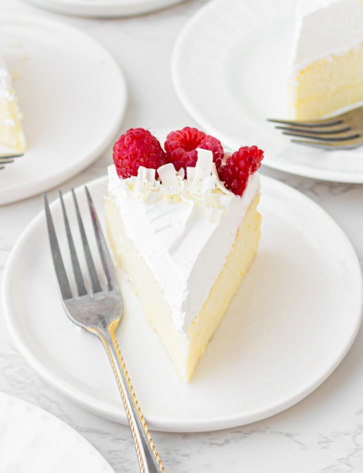 A slice of Cottage Cheese Cake with a fork on the side