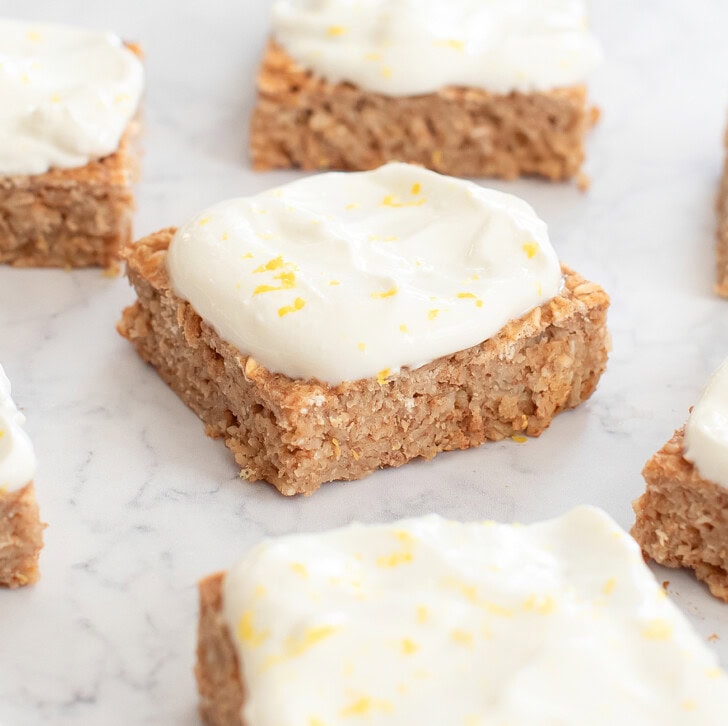 Lemon Oatmeal Bars cut into squares