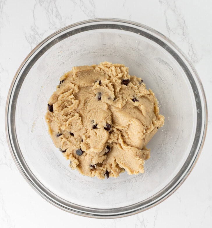 Cookie dough in a glass bowl