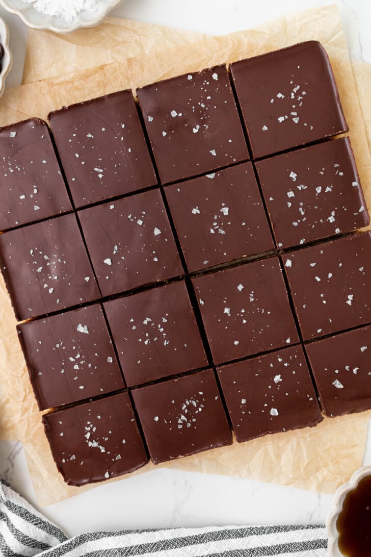 Cookie bars with chocolate and flaky salt on top