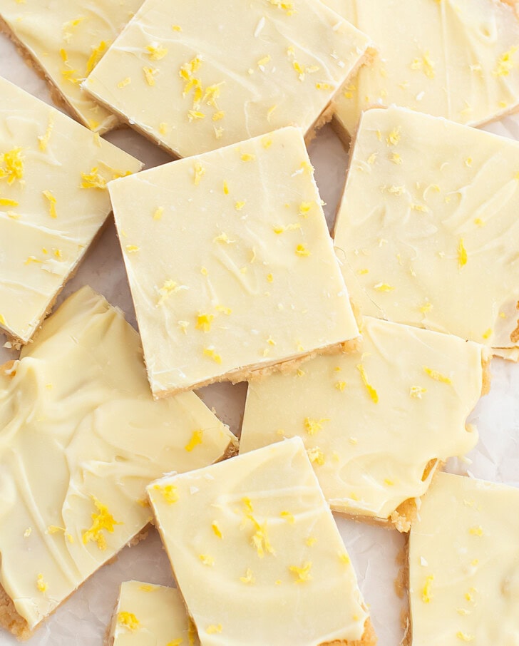 Lemon Cake Bark coated in white chocolate and lemon zest